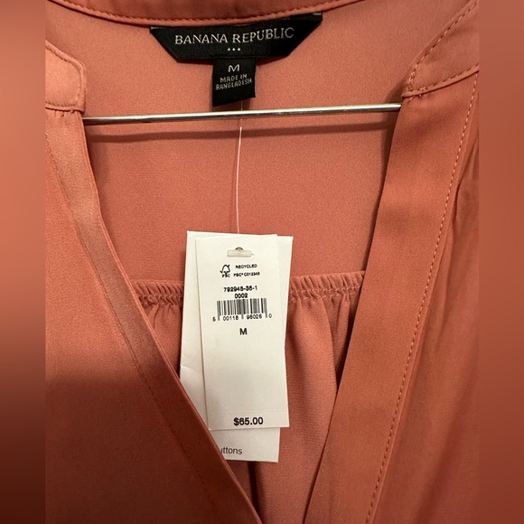 NWT BANANA REPUBLIC FACTORY WOMENS BUTTON DOLMAN BLOUSE CAP SLEEVE CORAL/PINK M - Picture 5 of 5
